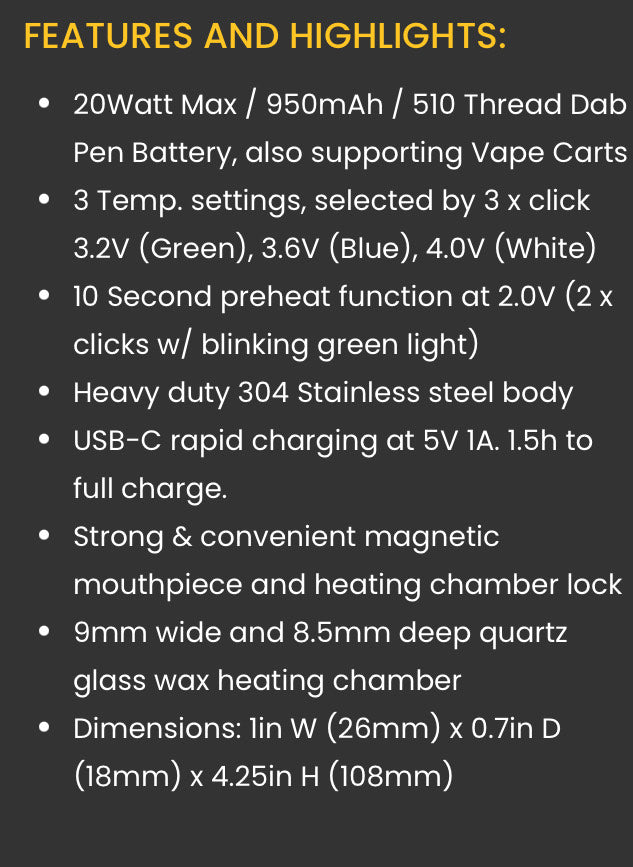 Pocket Plasma Portable Dab Pen and 510 Cart Battery