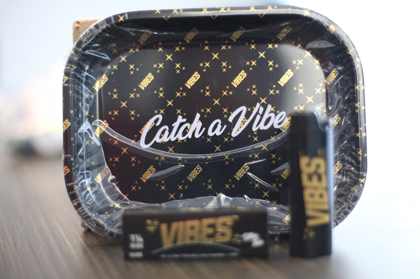 Rolling Tray Combo With all black Bic Lighter Vibes Rolling Paper